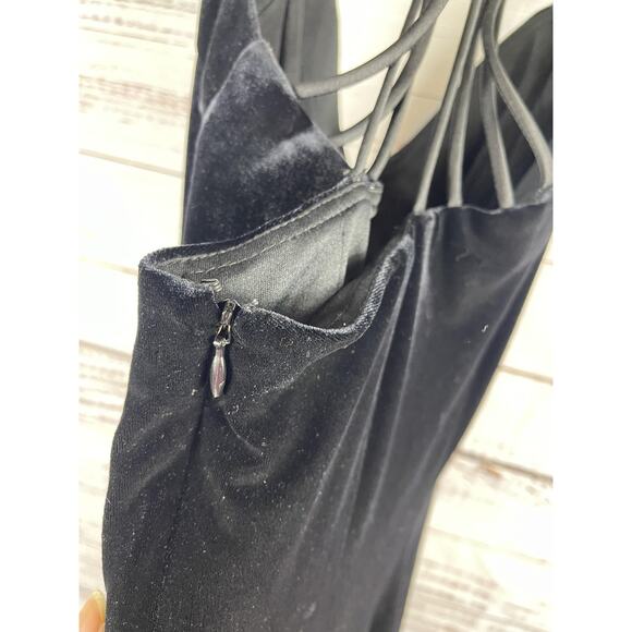 Betsy & Adam Dress Women's Small Black Velvet Halter Mini Rhinestone Strap Party - Picture 3 of 7